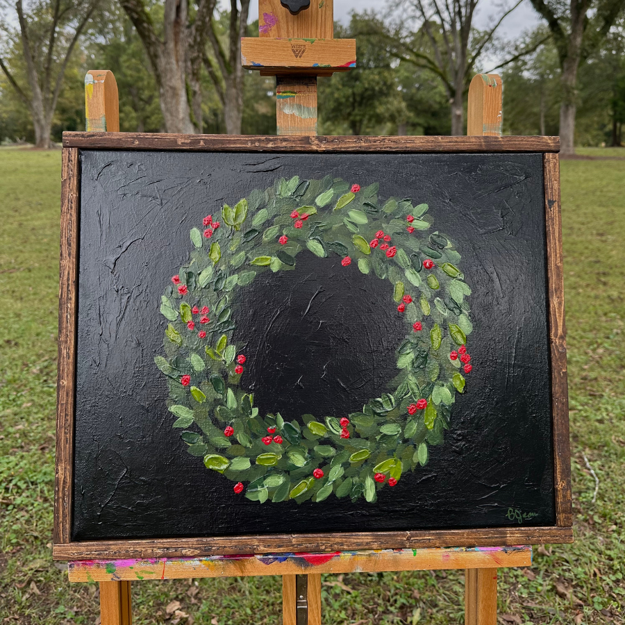 Christmas Wreath on Black 16x20