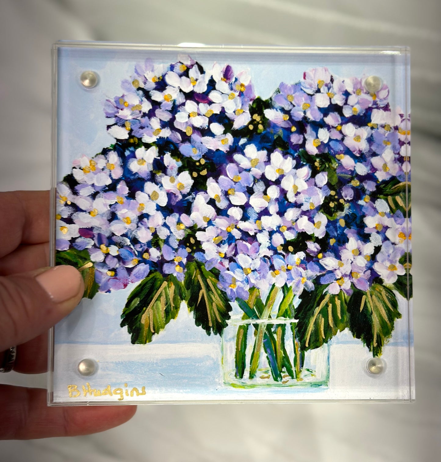 Blooms of Love - Hand Embellished Purple Hydrangea Art Print