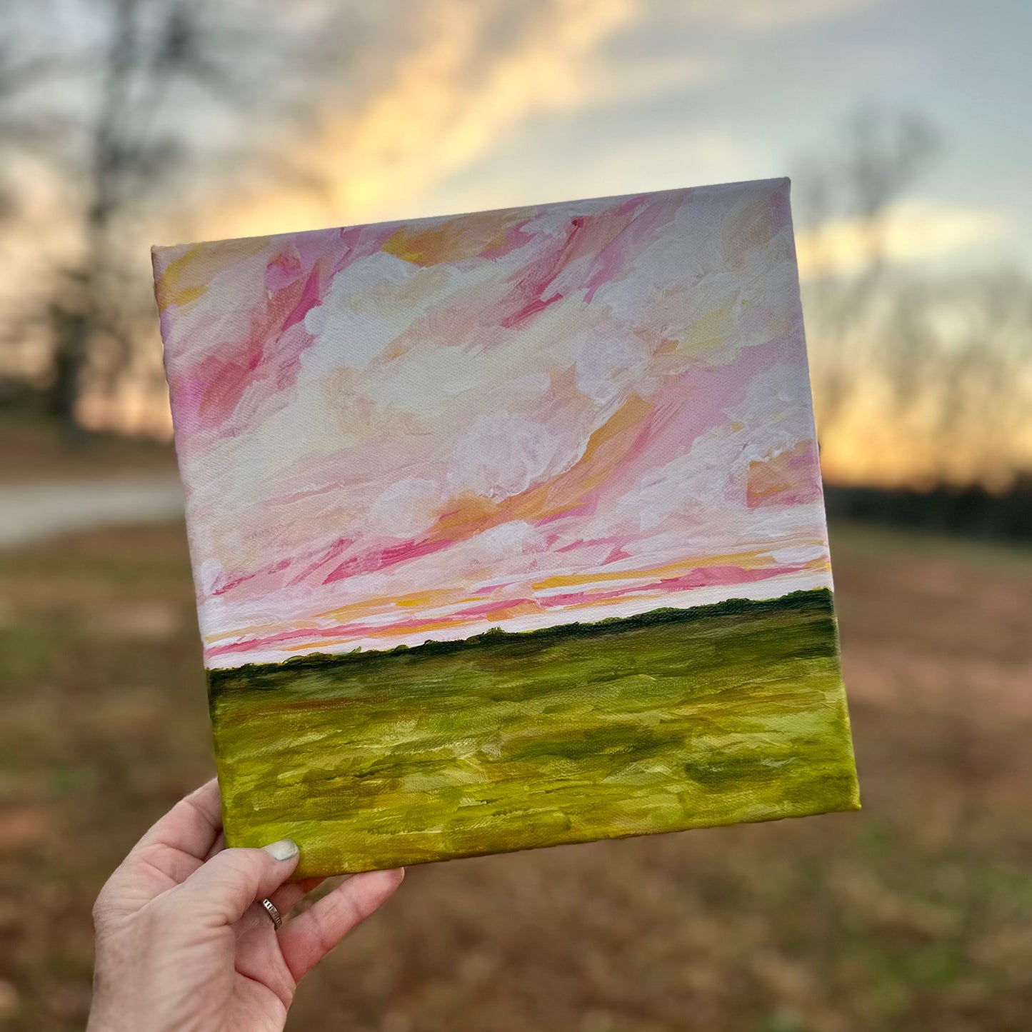 "Pink Skies" Original Art On Canvas 10x10