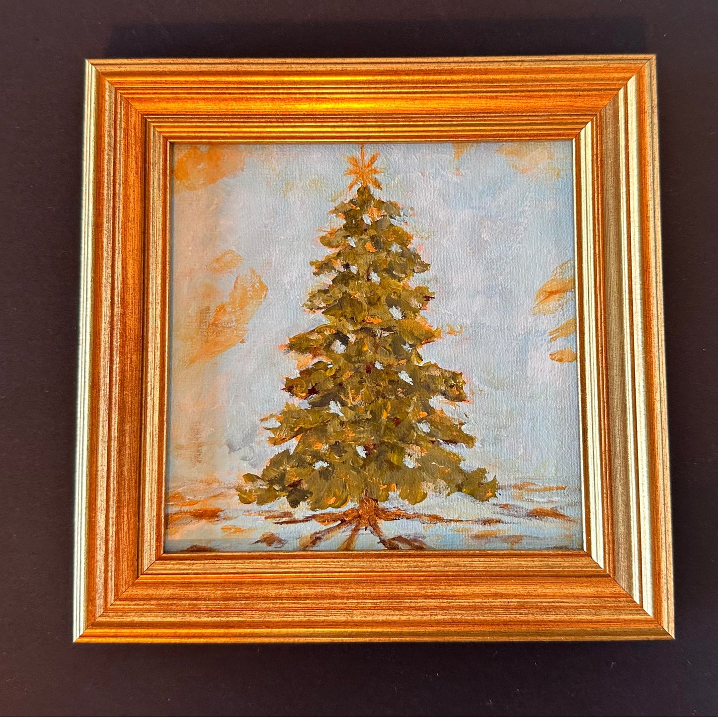 "Where The Pines Glow" Original Art On Canvas 5x5 With Frame