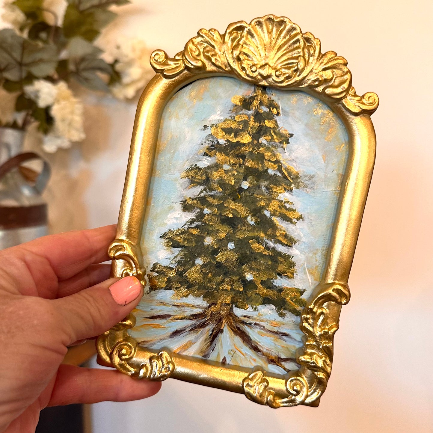 The Sun-Kissed Pine – Original 4x6 Painting With Frame