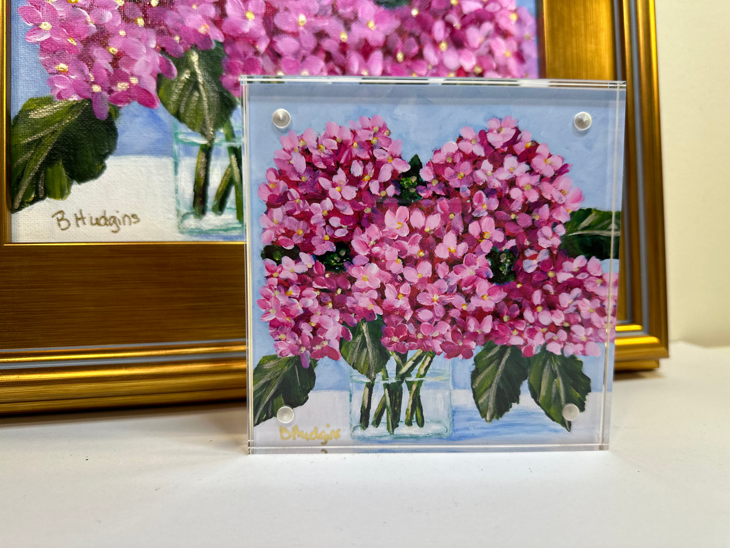 Blooms of Joy – Hand-Embellished Pink Hydrangea Art Print