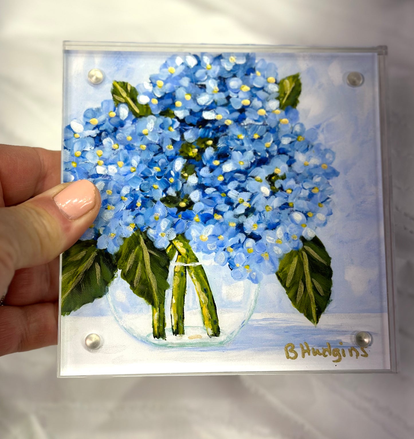 Blooms of Hope – Hand-Embellished Blue Hydrangea Art Print