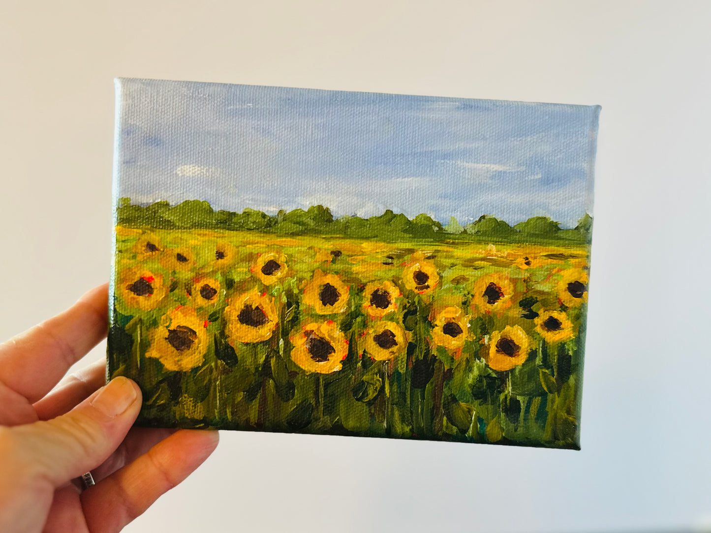 "Summer Skies " Original 5x7 Acrylic Sunflower Field Painting