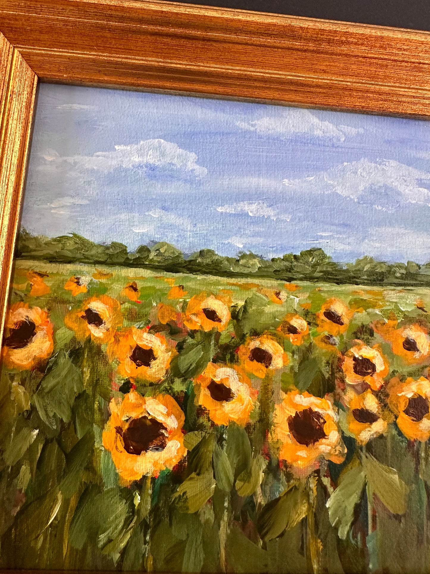 "Bright Memories" – Original Sunflower Painting, 5x5 Framed Art