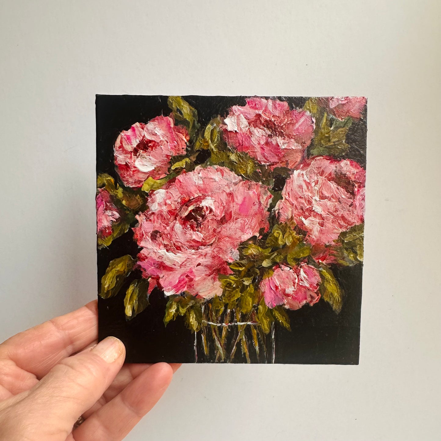 "Love’s Story" — Original 5x5 Floral Painting with Gold Frame