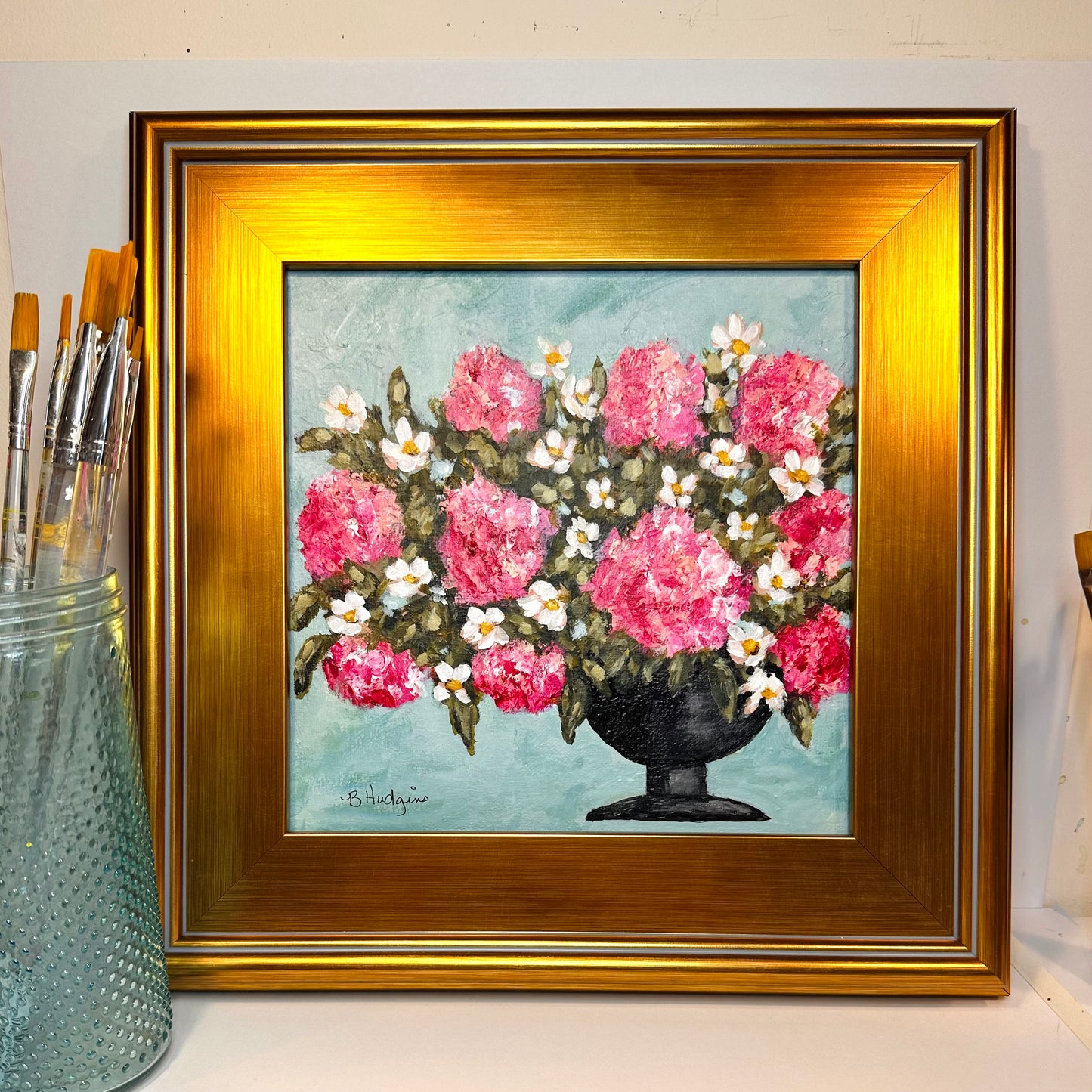 "Fire Light Hydrangea - Spring Promise" 10x10 Original Floral Painting