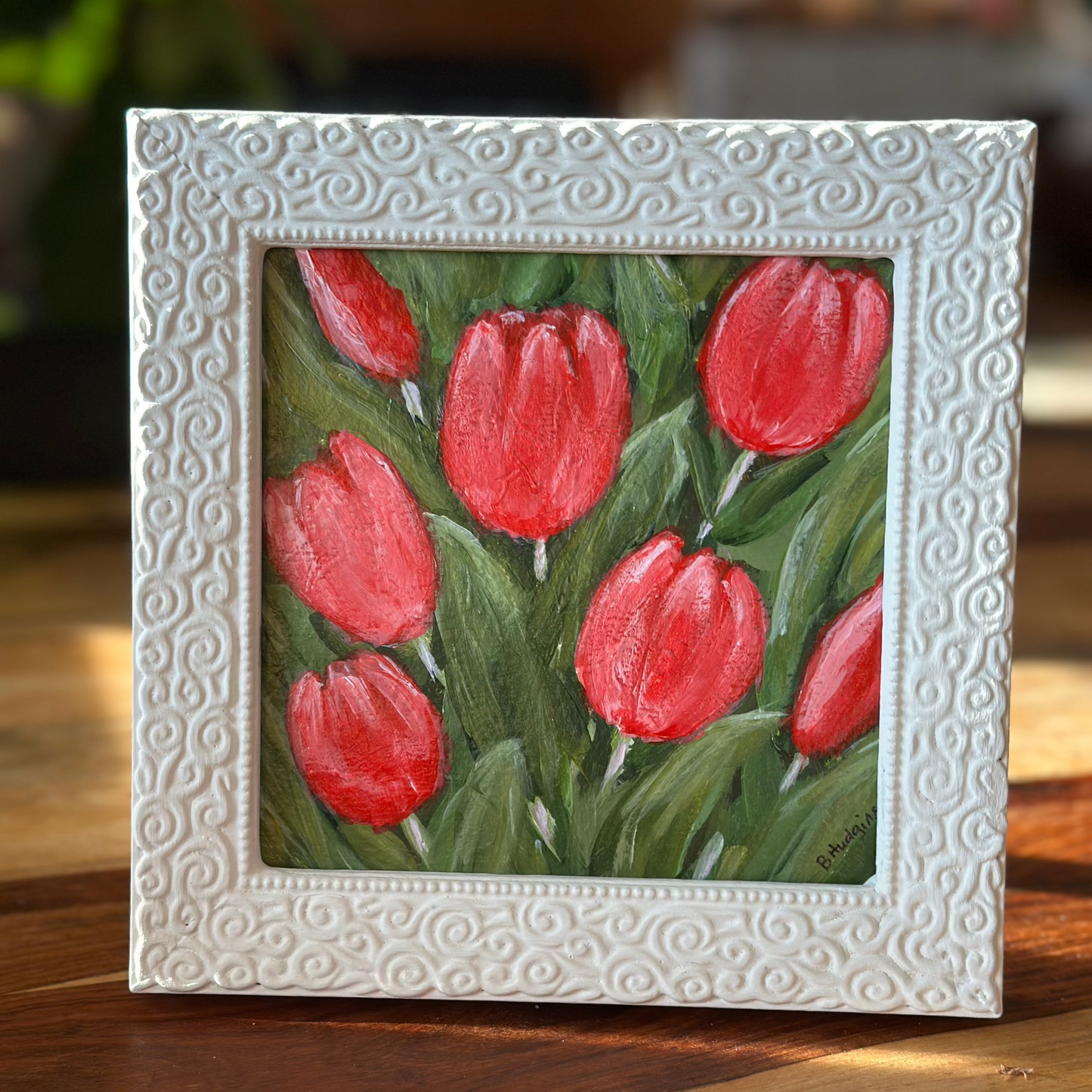 "SPRING INTO RED" Art On Paper  6X6