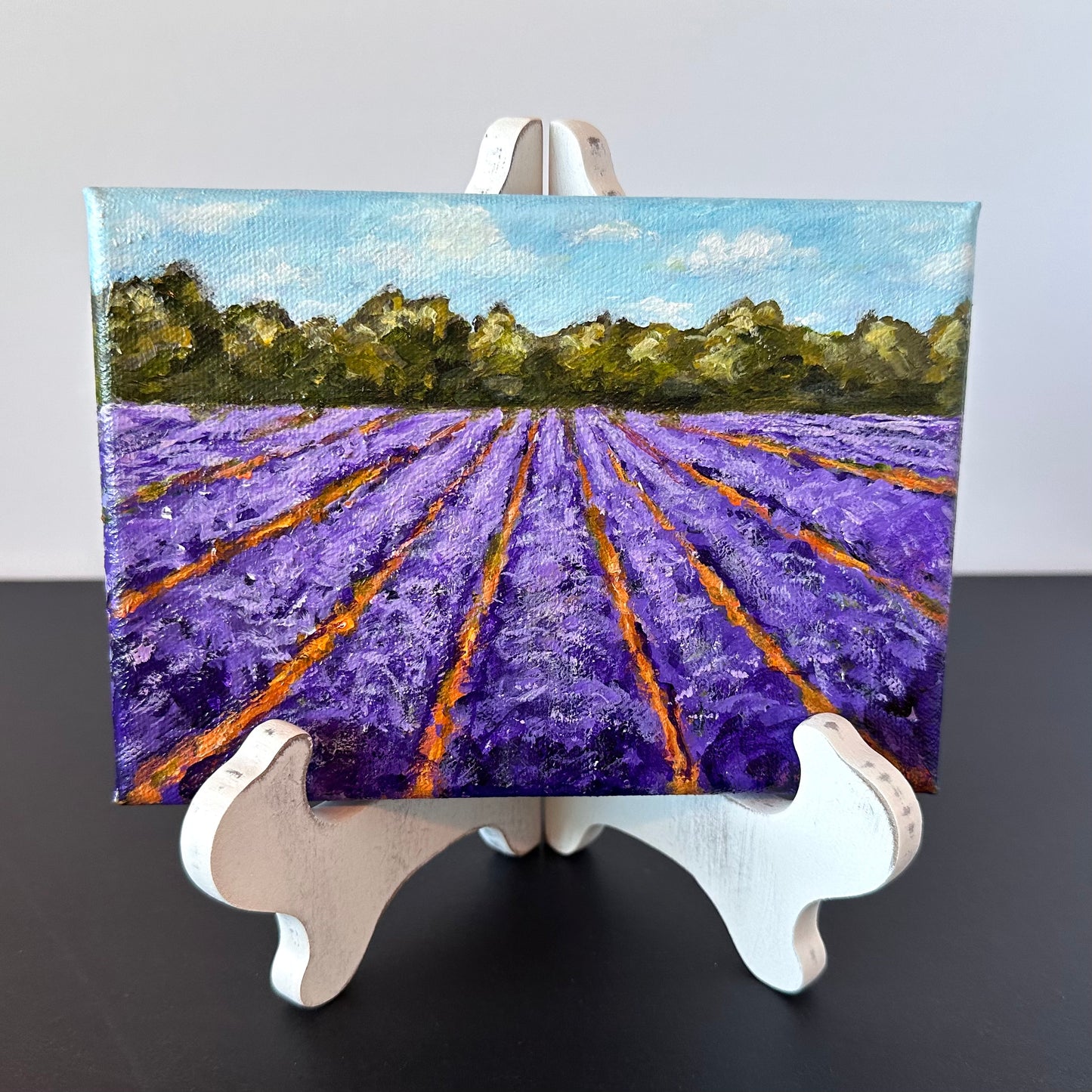 "Lavender Dreams" Original 5x7 Acrylic Landscape Painting with Easel