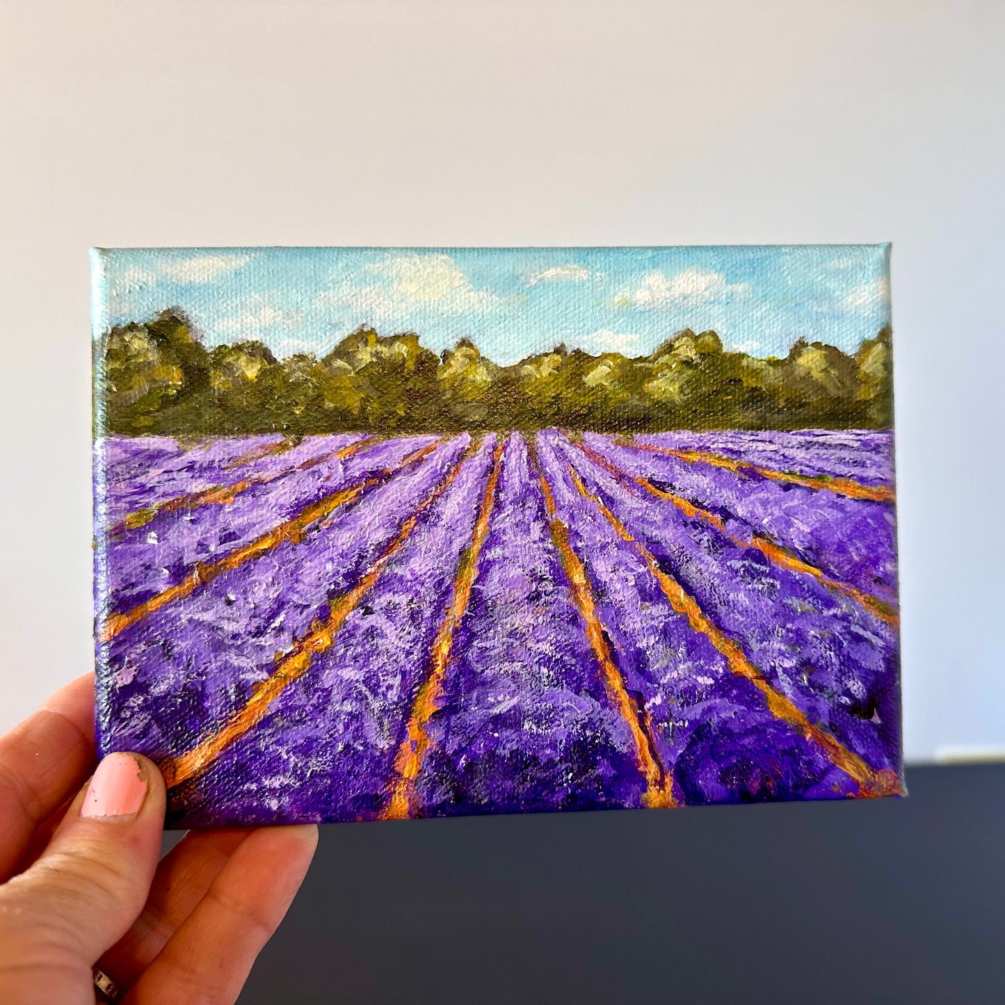 "Lavender Dreams" Original 5x7 Acrylic Landscape Painting with Easel