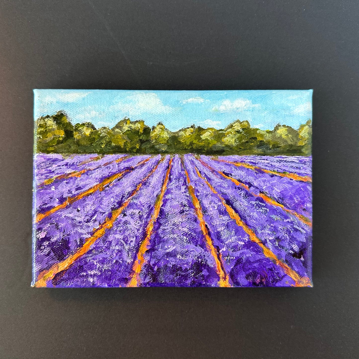 "Lavender Dreams" Original 5x7 Acrylic Landscape Painting with Easel