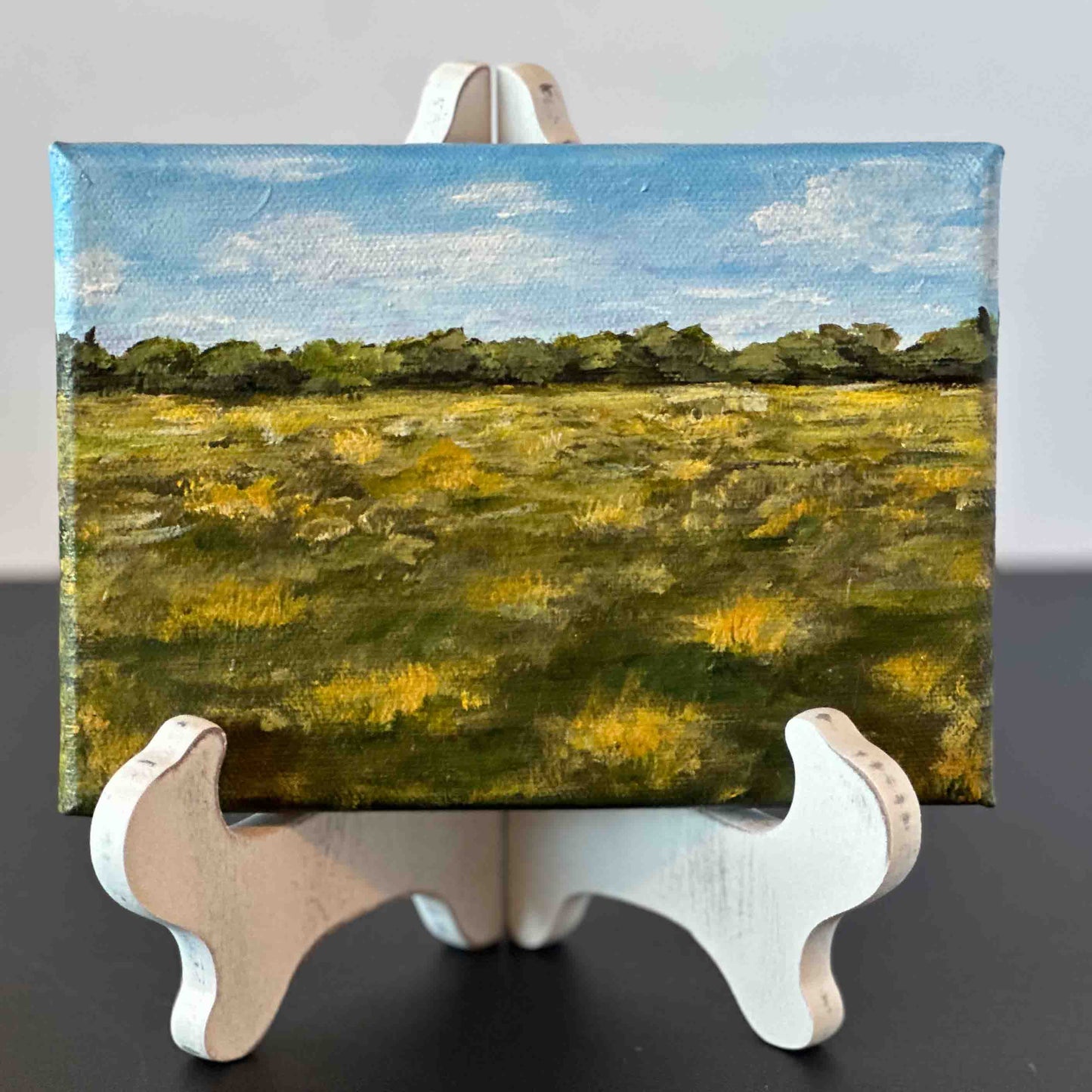 "Field Of Gold " Original 5x7 Acrylic Landscape Painting with Easel