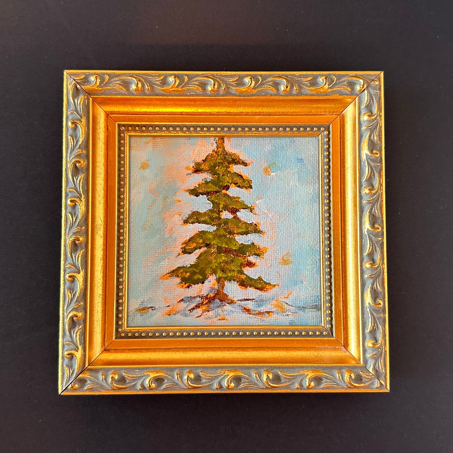 "Winter Glow" Original Art On Canvas 4x4 With Frame