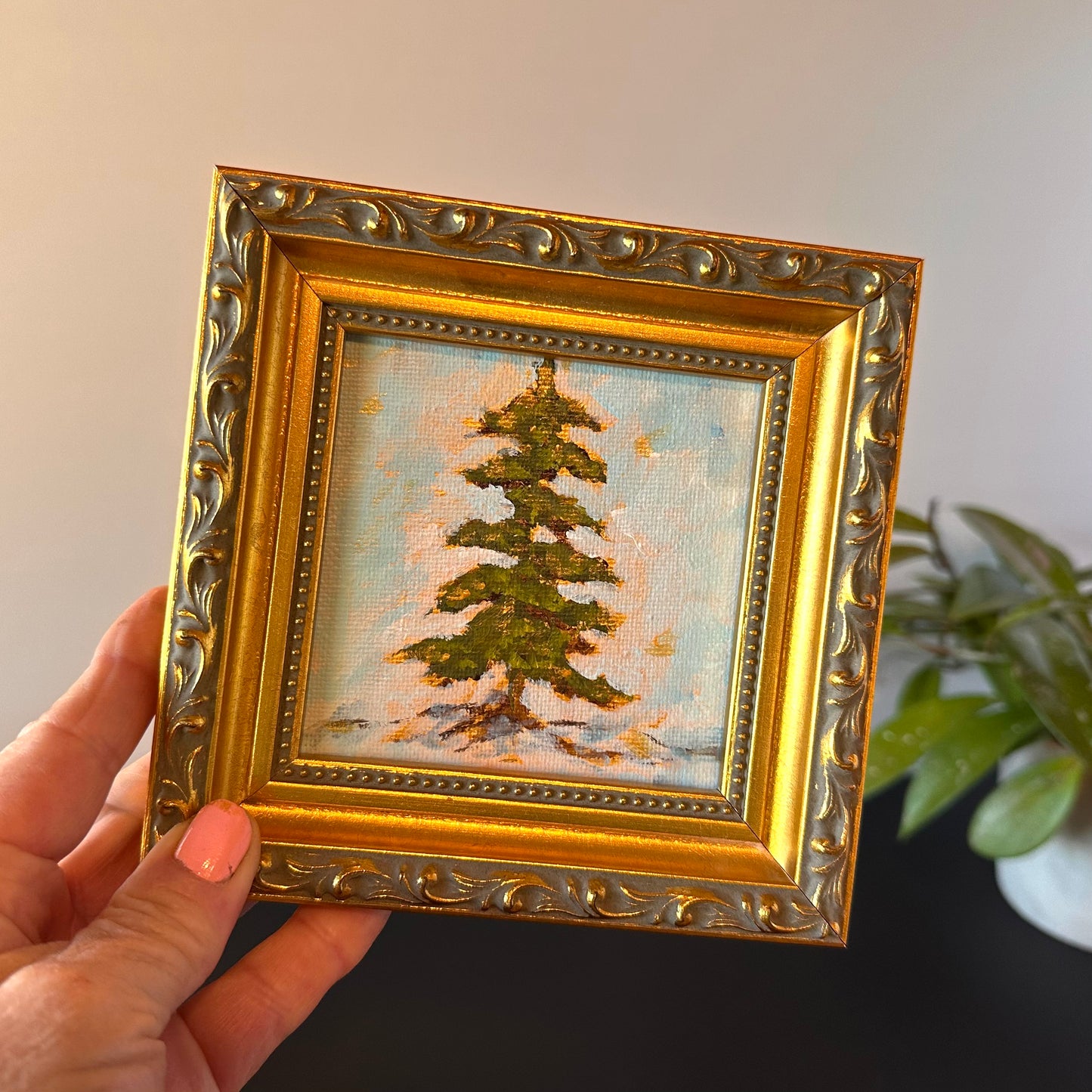"Winter Glow" Original Art On Canvas 4x4 With Frame
