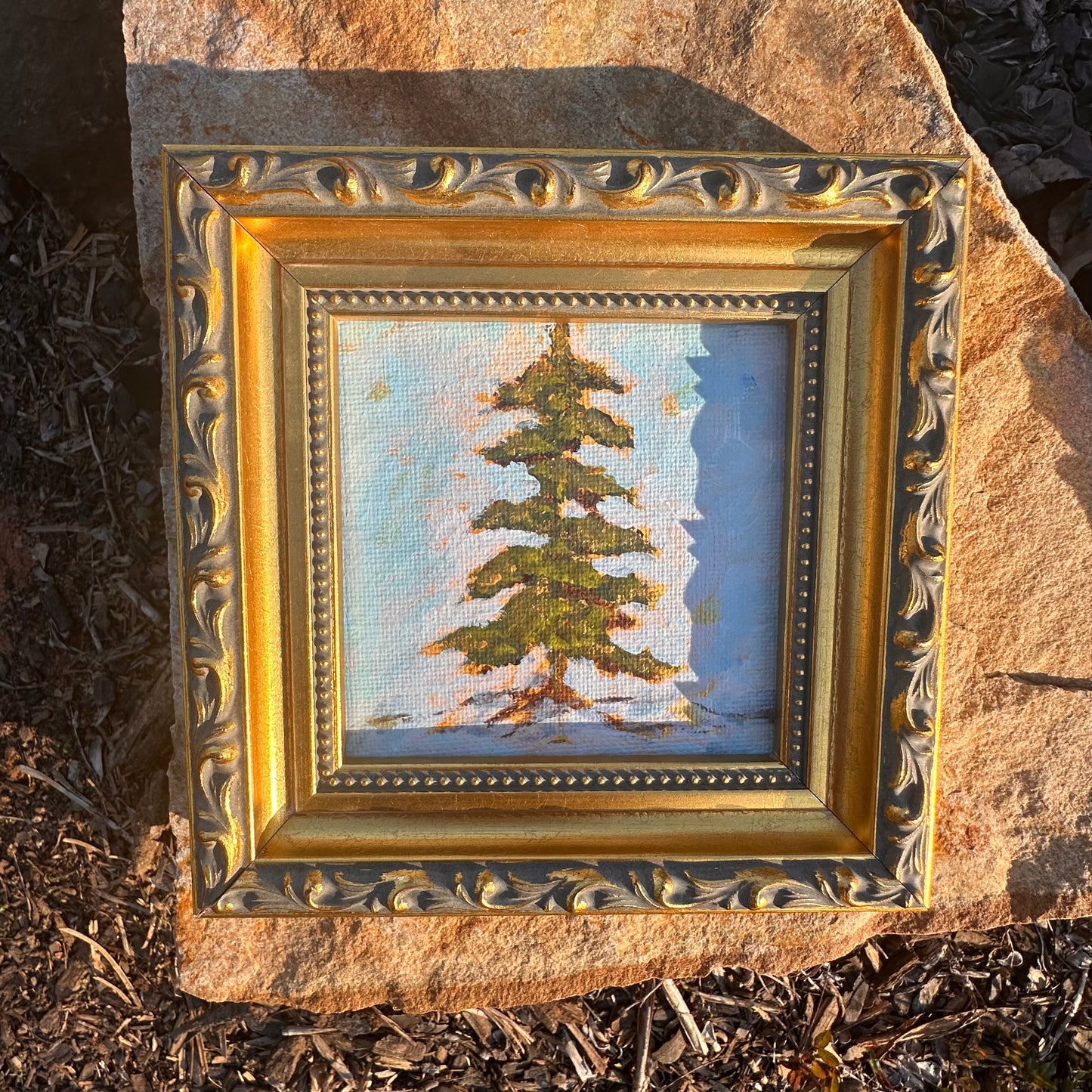 "Winter Glow" Original Art On Canvas 4x4 With Frame