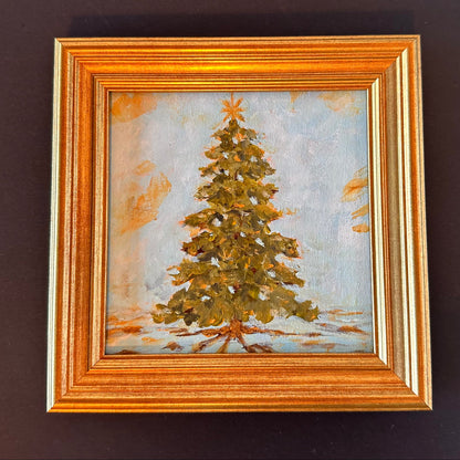 "Where The Pines Glow" Original Art On Canvas 5x5 With Frame