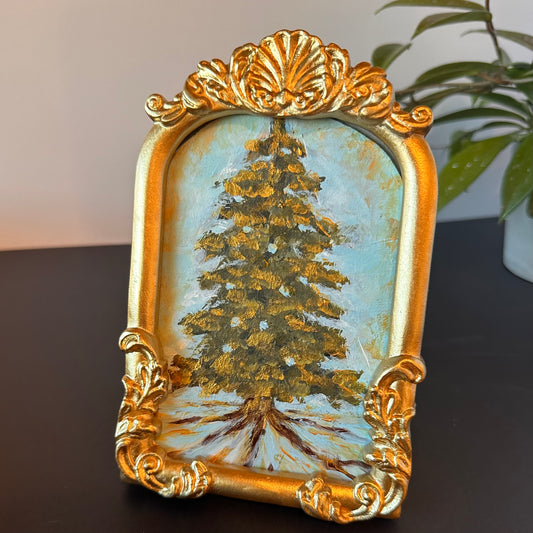 The Sun-Kissed Pine – Original 4x6 Painting With Frame