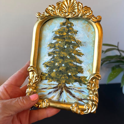 The Sun-Kissed Pine – Original 4x6 Painting With Frame