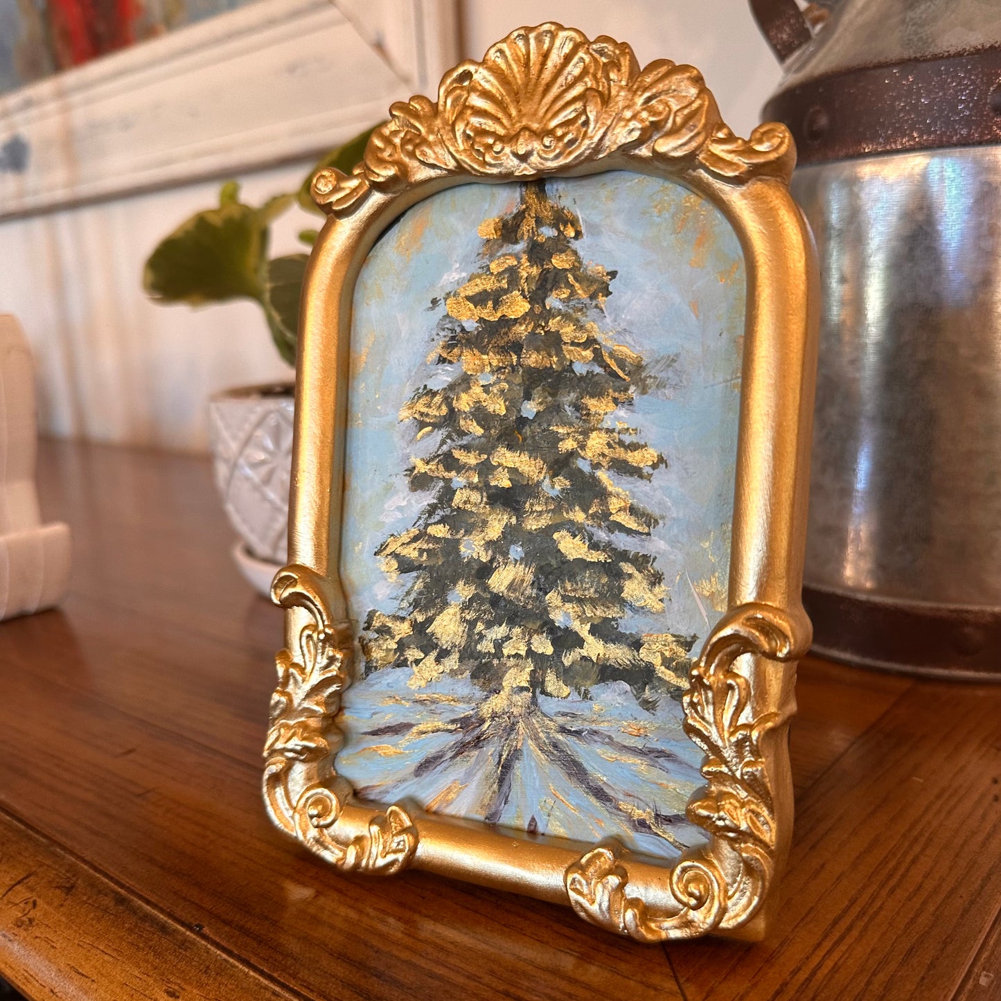 The Sun-Kissed Pine – Original 4x6 Painting With Frame