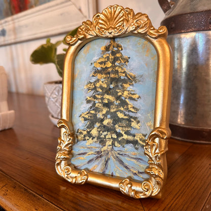 The Sun-Kissed Pine – Original 4x6 Painting With Frame