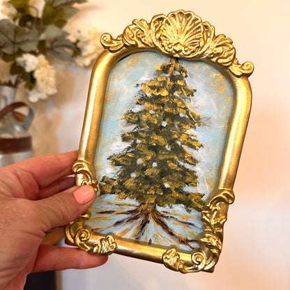 The Sun-Kissed Pine – Original 4x6 Painting With Frame