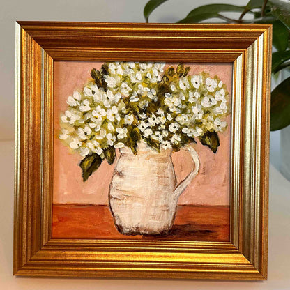 "Garden Porch White" Original Art On Canvas 5x5 With Frame