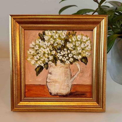 "Garden Porch White" Original Art On Canvas 5x5 With Frame