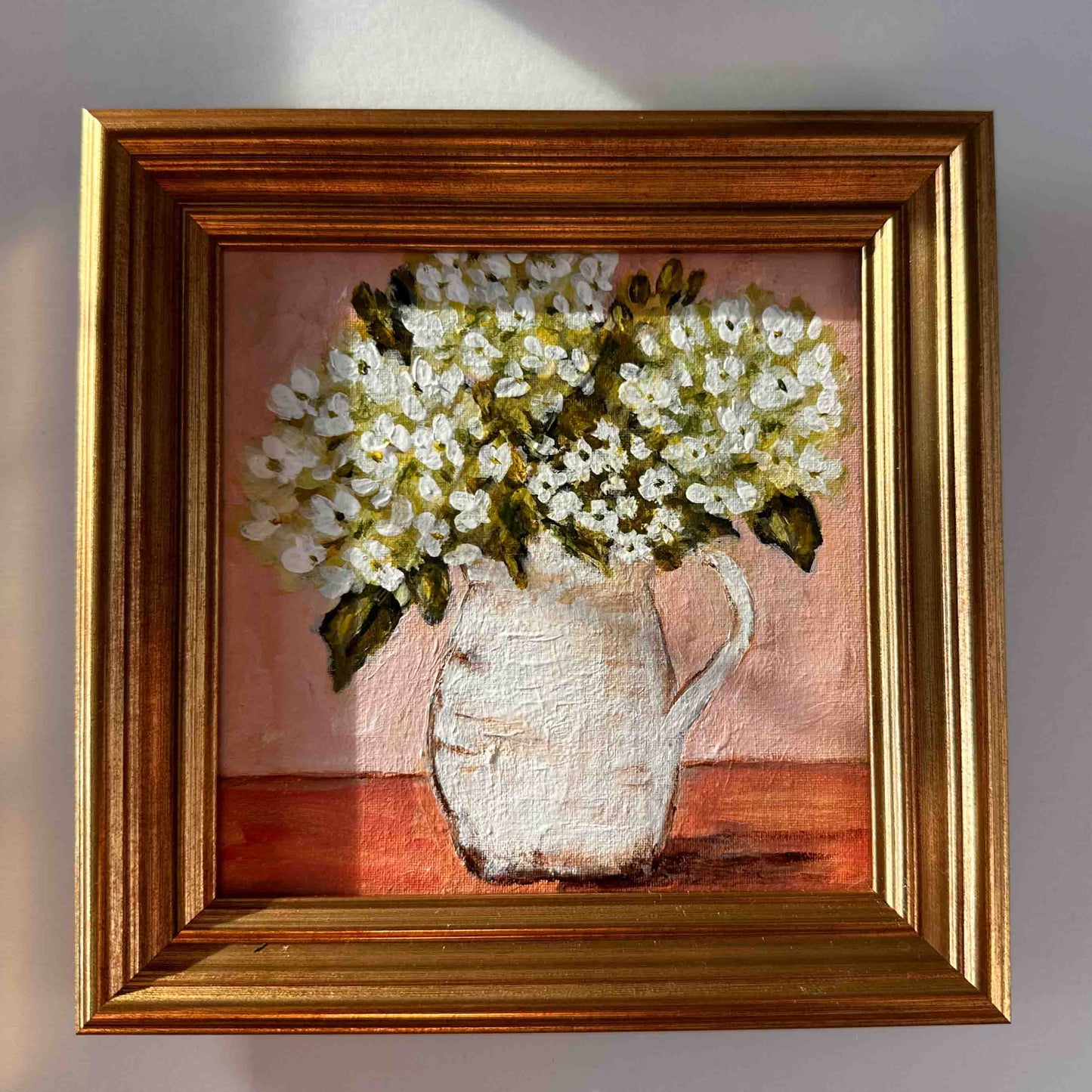"Garden Porch White" Original Art On Canvas 5x5 With Frame
