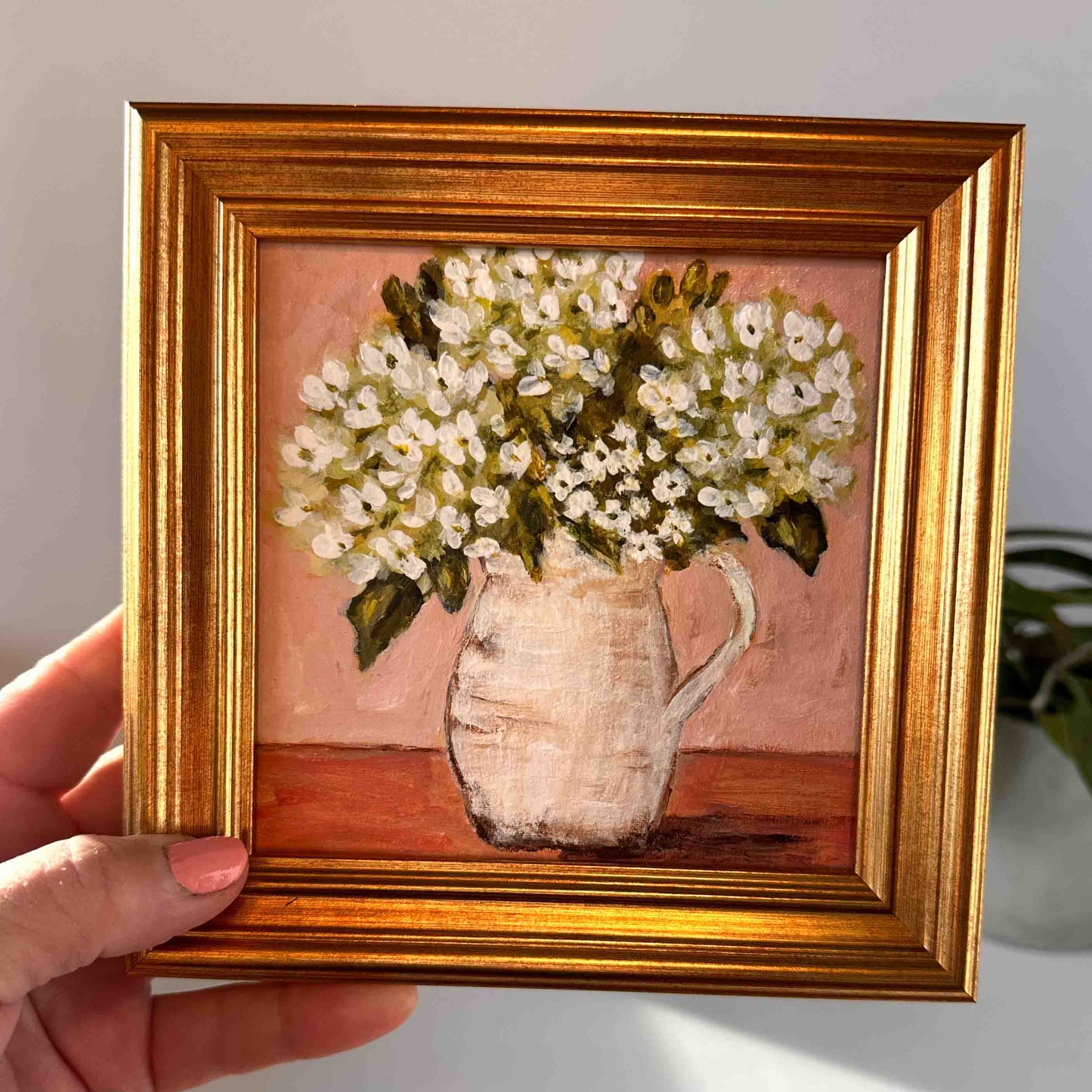 "Garden Porch White" Original Art On Canvas 5x5 With Frame