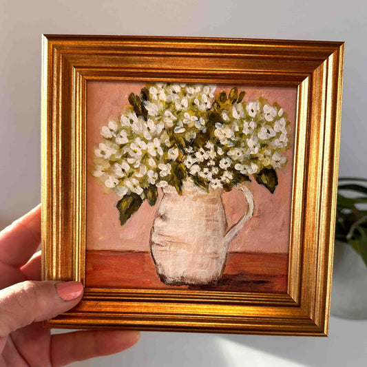 "Garden Porch White" Original Art On Canvas 5x5 With Frame