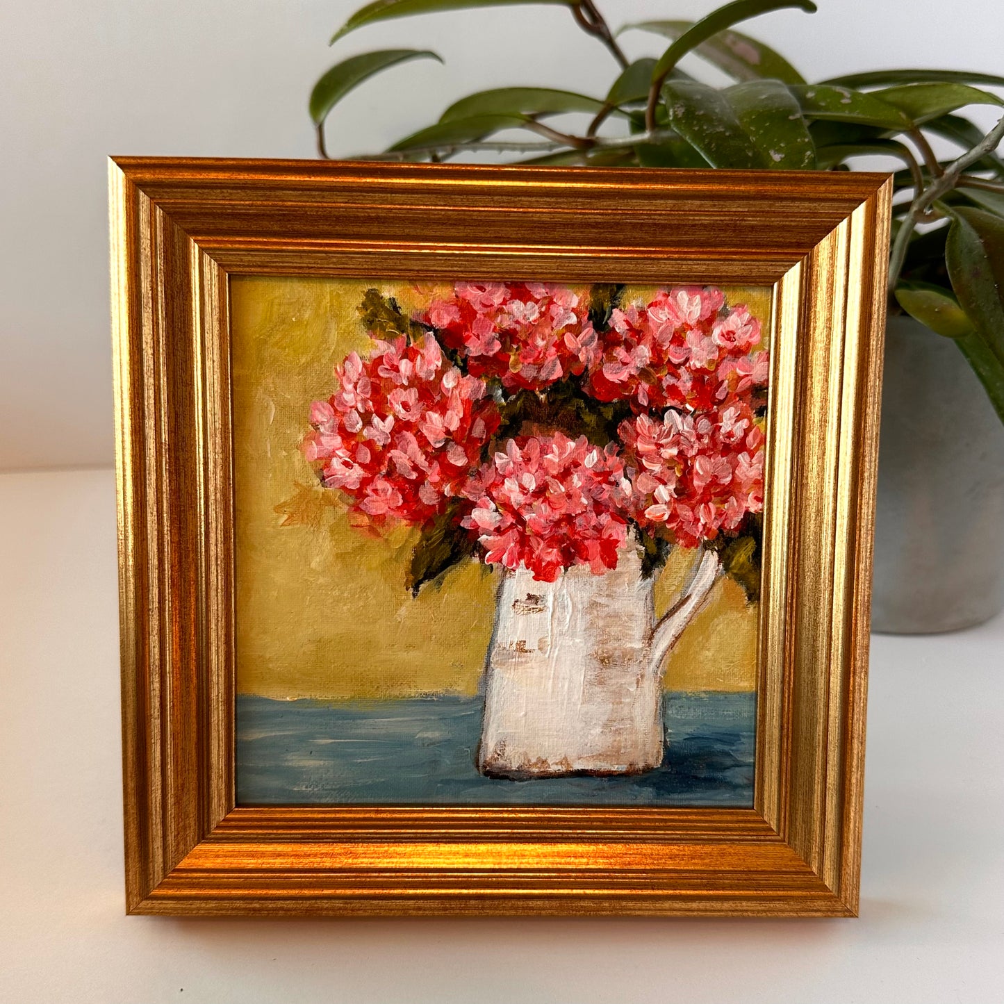 "Garden Porch Pink Hydrangea" Original Art On Canvas 5x5 With Frame
