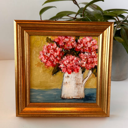 "Garden Porch Pink Hydrangea" Original Art On Canvas 5x5 With Frame