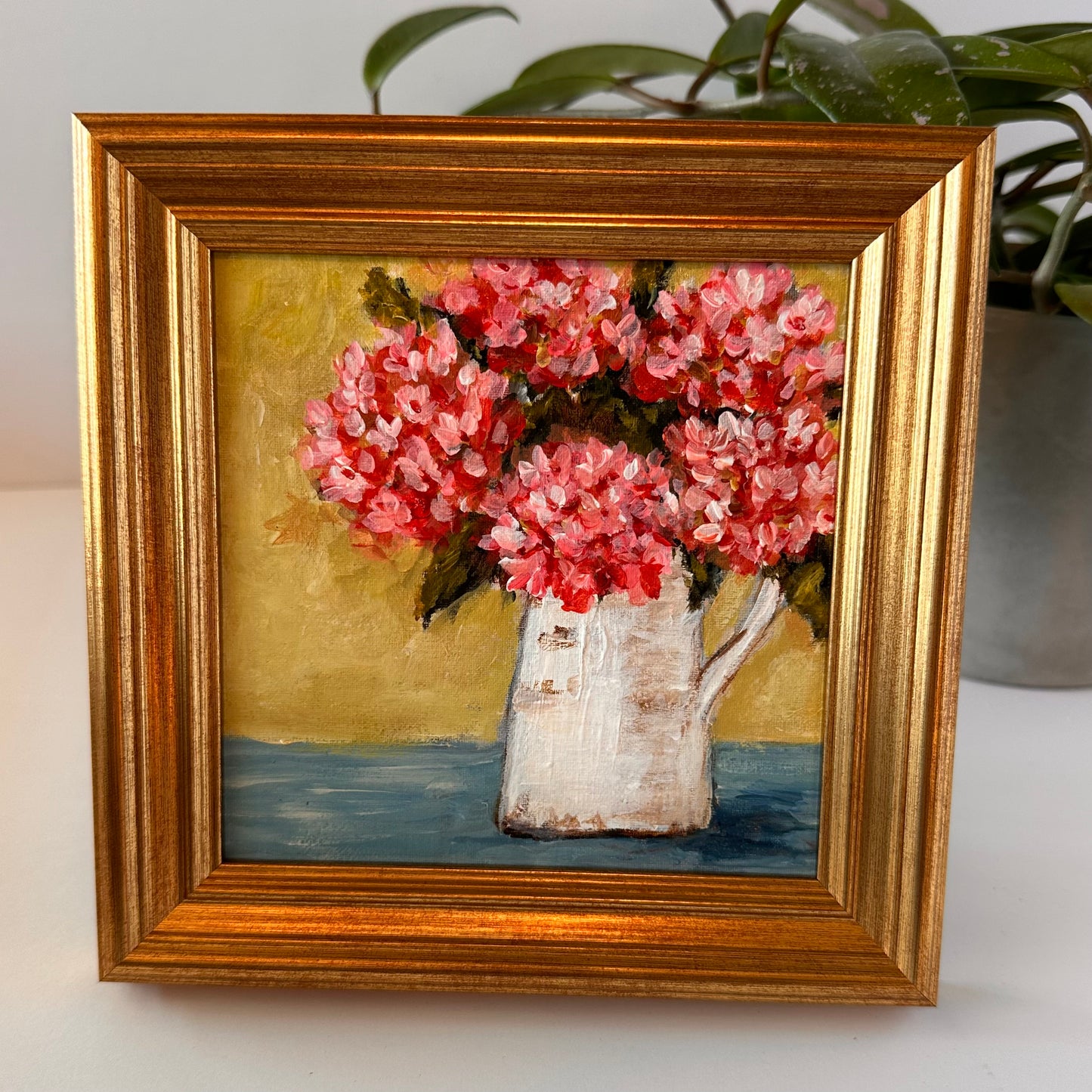 "Garden Porch Pink Hydrangea" Original Art On Canvas 5x5 With Frame