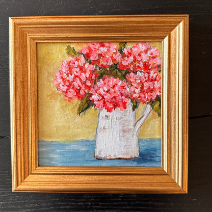 "Garden Porch Pink Hydrangea" Original Art On Canvas 5x5 With Frame