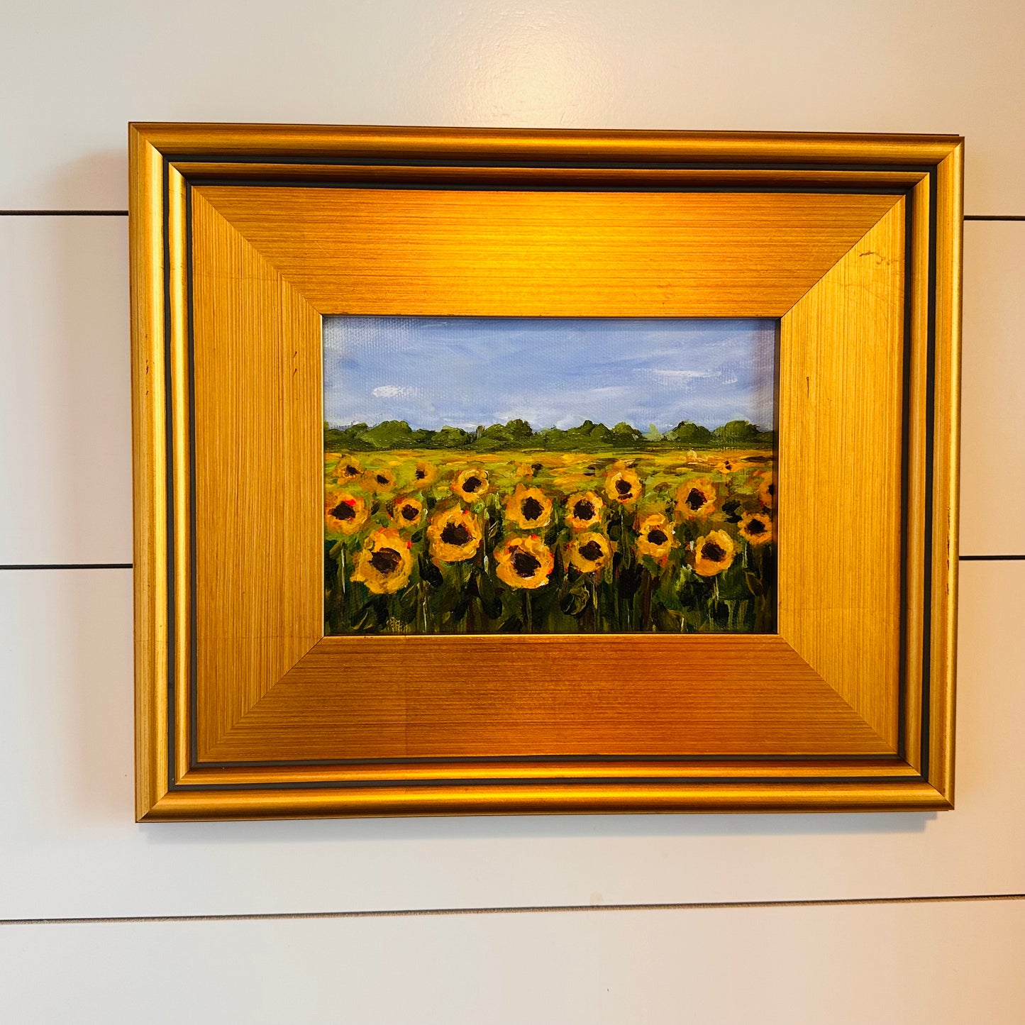 "Summer Skies " Original 5x7 Acrylic Sunflower Field Painting