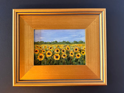 "Summer Skies " Original 5x7 Acrylic Sunflower Field Painting