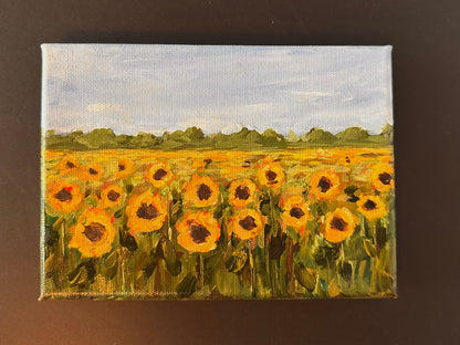 "Summer Skies " Original 5x7 Acrylic Sunflower Field Painting