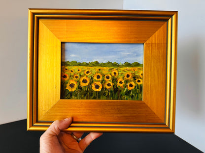 "Summer Skies " Original 5x7 Acrylic Sunflower Field Painting