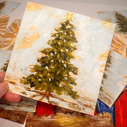 Where The Pines Glow – Christmas Tree Art Print, Hand-Embellished Holiday Art