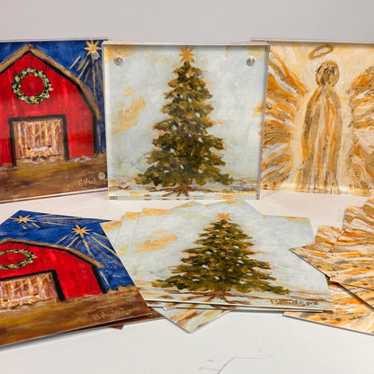 Where The Pines Glow – Christmas Tree Art Print, Hand-Embellished Holiday Art