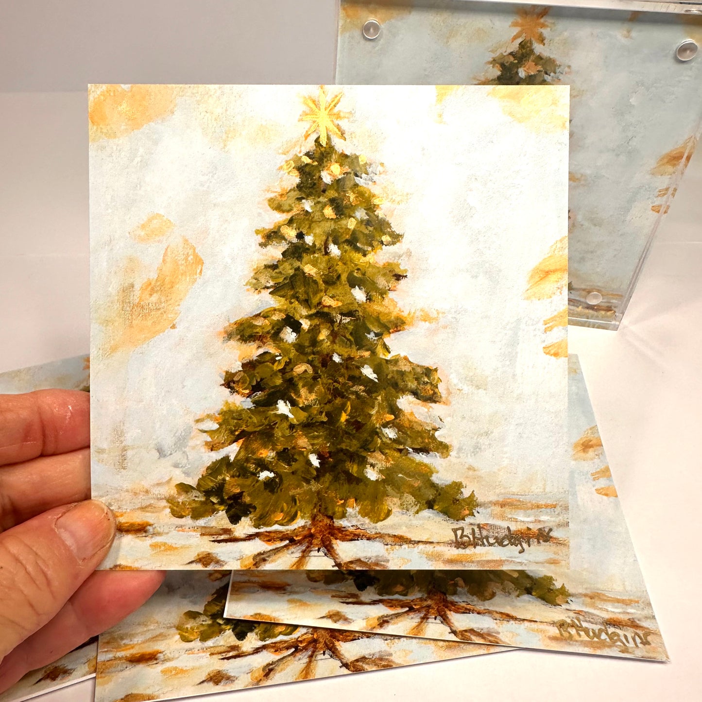 Where The Pines Glow – Christmas Tree Art Print, Hand-Embellished Holiday Art
