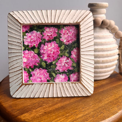 "Pink Cottage Blooms"— Original 4x4 Pink Hydrangea Painting