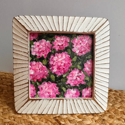"Pink Cottage Blooms"— Original 4x4 Pink Hydrangea Painting