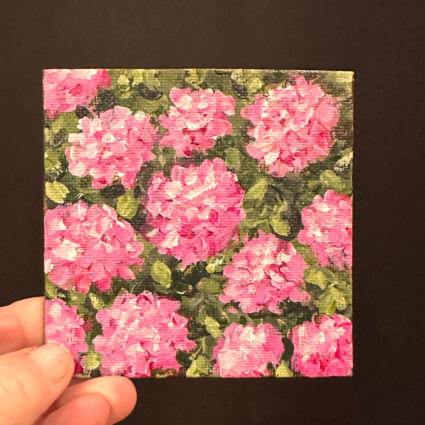 "Pink Cottage Blooms"— Original 4x4 Pink Hydrangea Painting