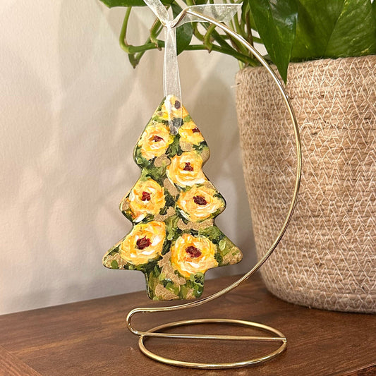 Hand Painted Tree Ornament - Yellow Roses