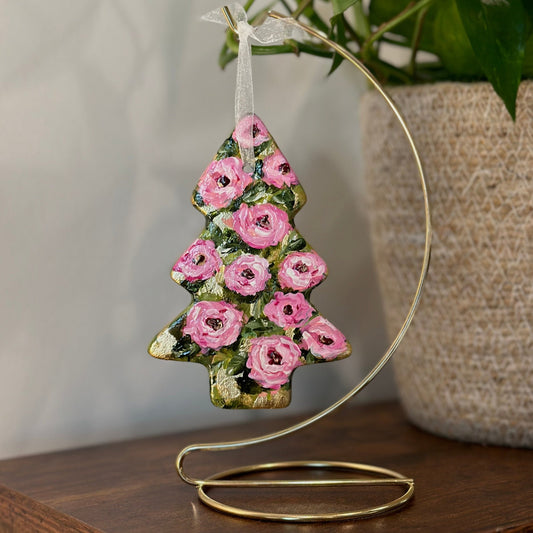 Hand Painted Tree Ornament - Pink Roses
