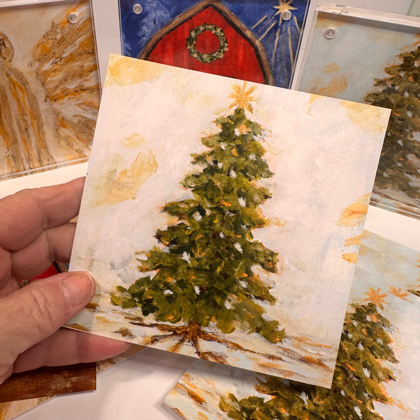 Where The Pines Glow – Christmas Tree Art Print, Hand-Embellished Holiday Art