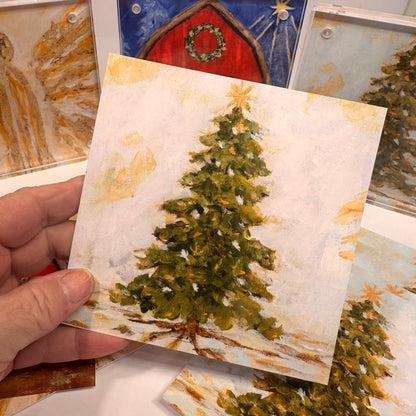 Where The Pines Glow – Christmas Tree Art Print, Hand-Embellished Holiday Art