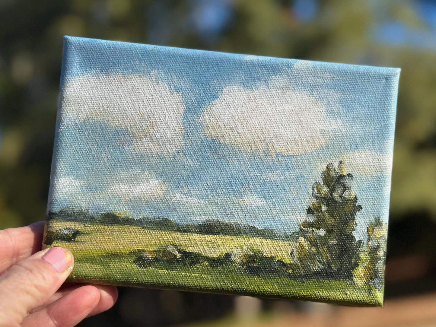 "Cloud Chorus" Original 5x7 Acrylic Landscape Painting with Easel