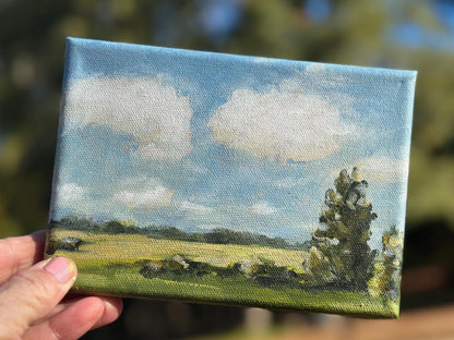 "Cloud Chorus" Original 5x7 Acrylic Landscape Painting with Easel